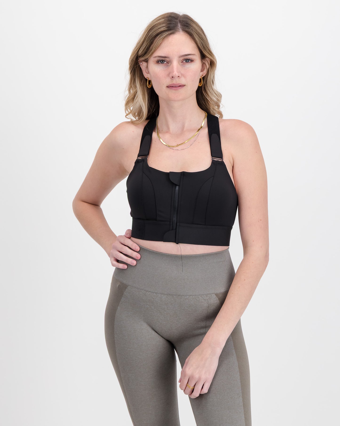 Women’s Sculpting High Impact Sports Bra with Front Zip & Adjustable Compression Fit