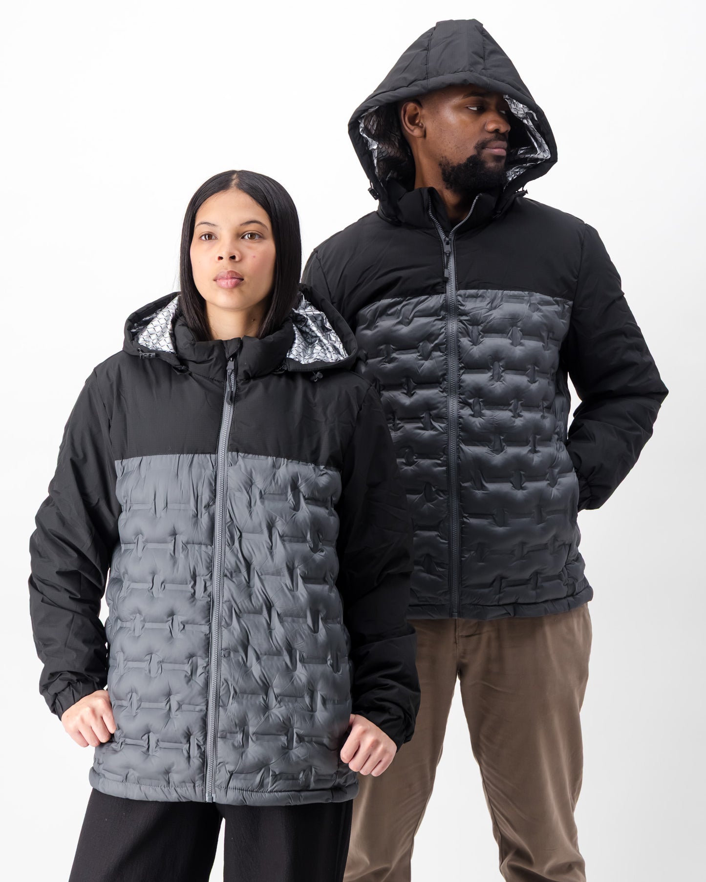 Color Block Thermally Lined Hooded Puffer Jacket