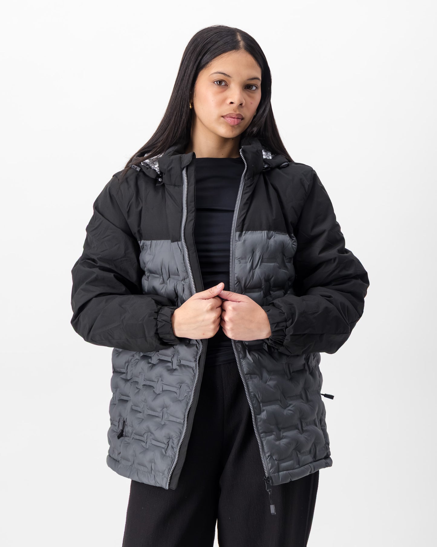Color Block Thermally Lined Hooded Puffer Jacket