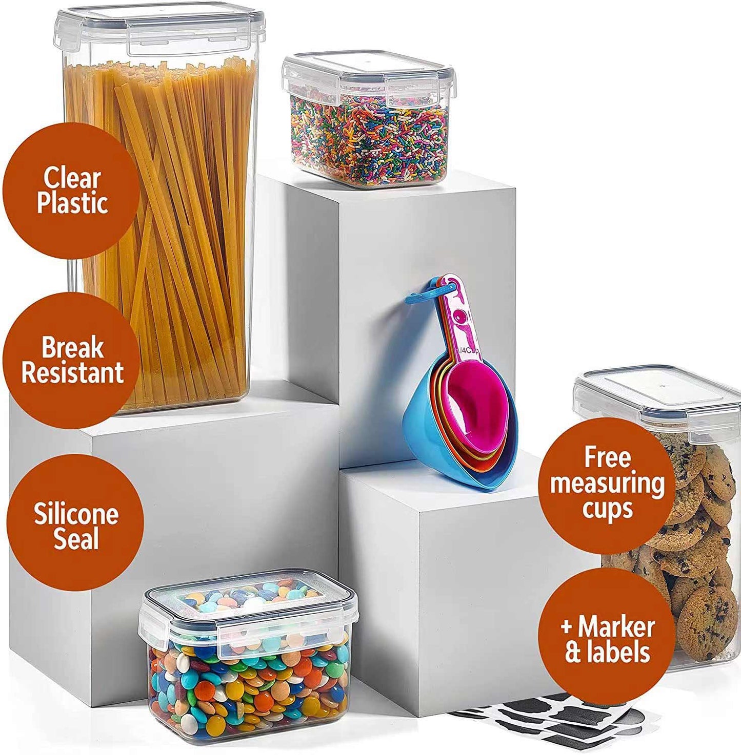 Storage Container with Measuring Cups and Labels
