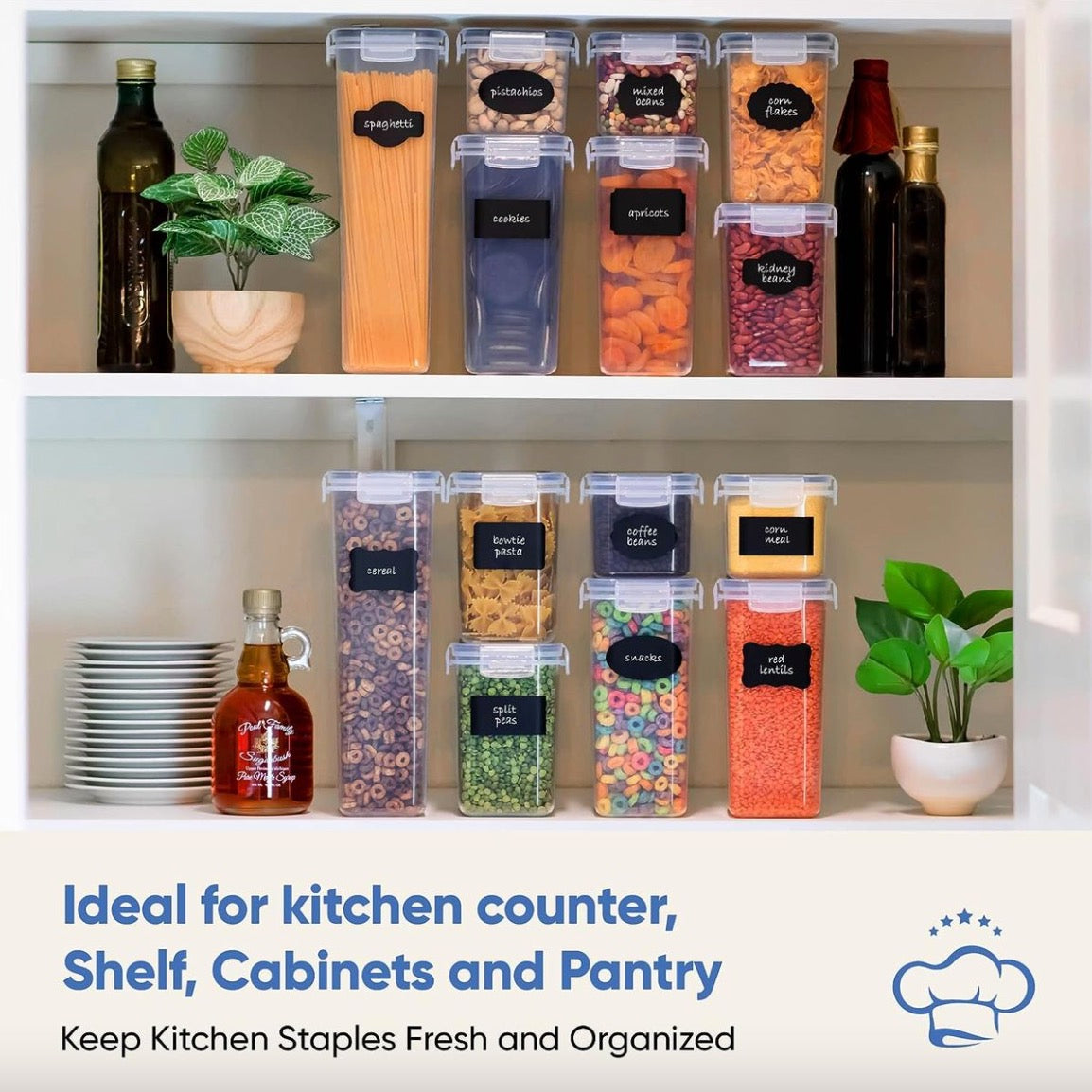 Storage Container with Measuring Cups and Labels