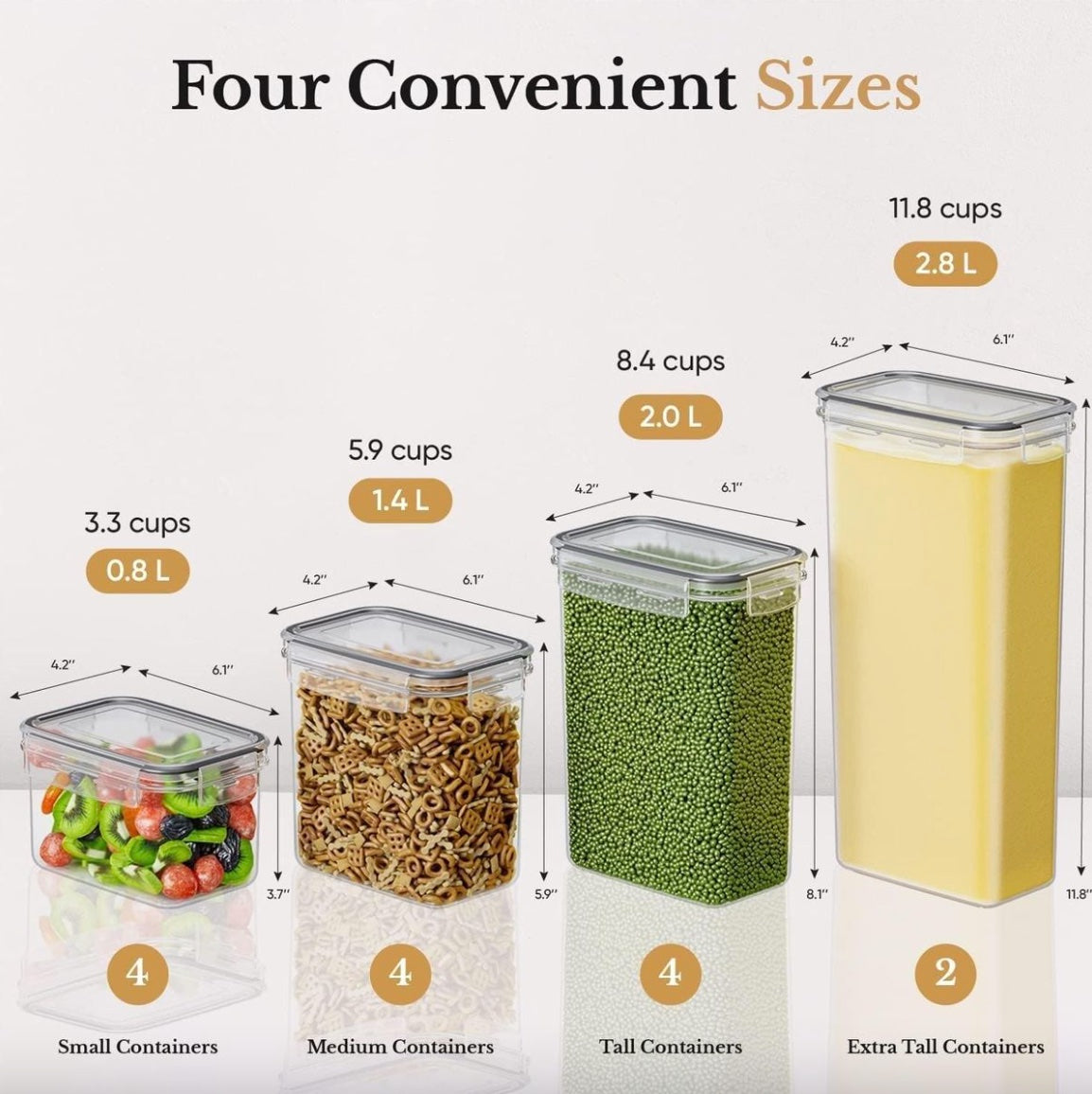 Storage Container with Measuring Cups and Labels