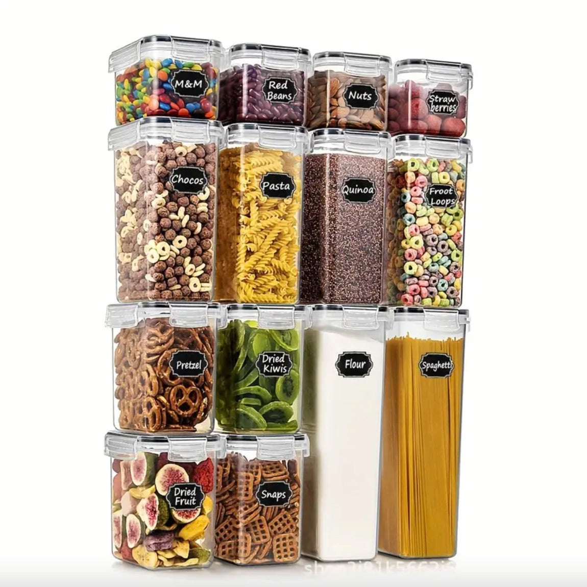 Storage Container with Measuring Cups and Labels