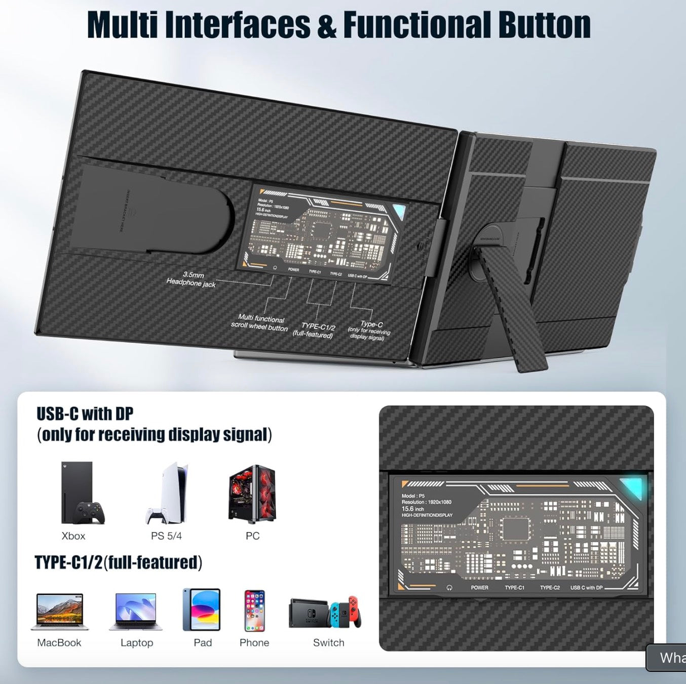15.6” Portable FHD 1080P Dual Laptop Screen Extender