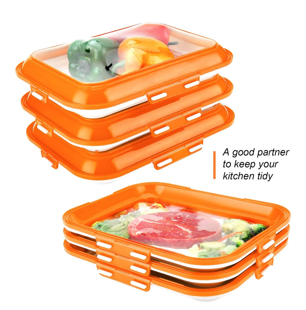 Reusable Leak-Proof Rectangular Vacuum Food Preservation Tray Set  - Pack of 3