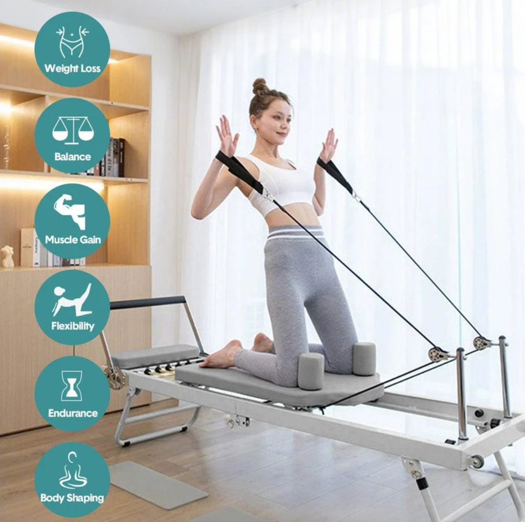 Foldable Pilates Reformer Machine - Portable Home Fitness & Yoga Equipment