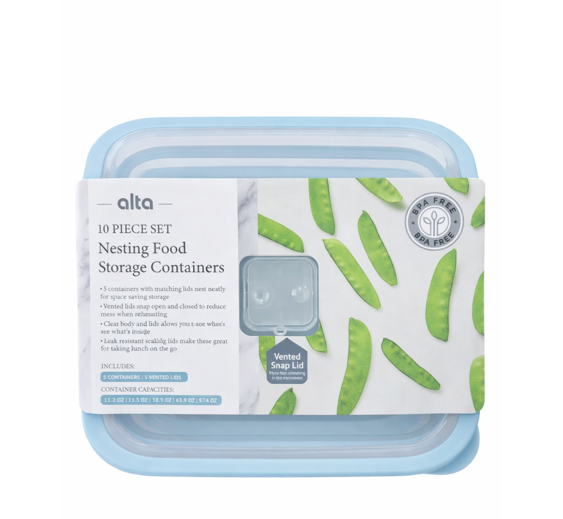 5-Piece Nesting Food Storage Container Set with Vented Lids