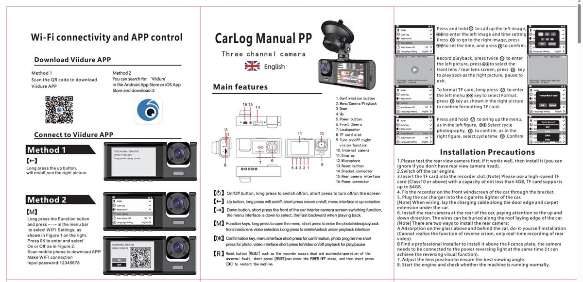 1080p Triple-Lens Dash Cam with Front, Rear & Cabin Recording
