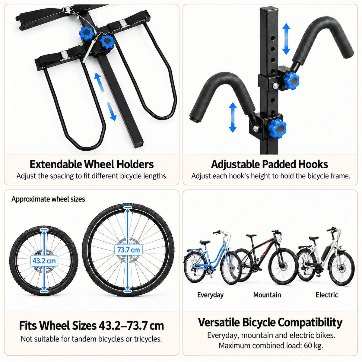 Two-Bike Hitch-Mounted Bicycle Rack with Adjustable Wheel Cradles