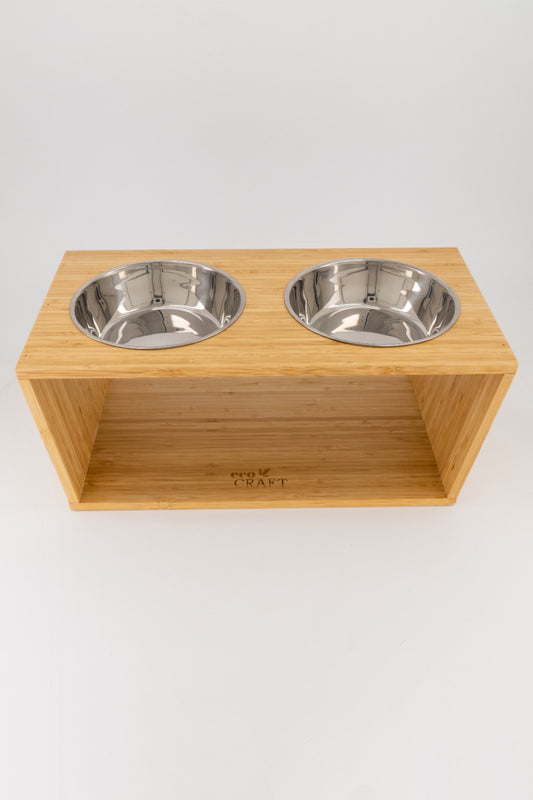 Eco Craft Elevated Bamboo Pet Feeding Bowl Set