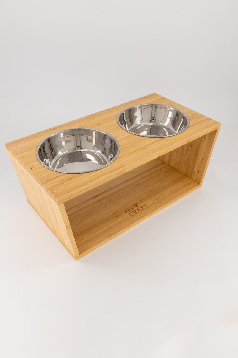 Eco Craft Elevated Bamboo Pet Feeding Bowl Set