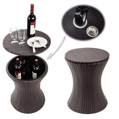 2-in-1 Outdoor Rattan Adjustable Bar/Coffee Table & Ice Cooler