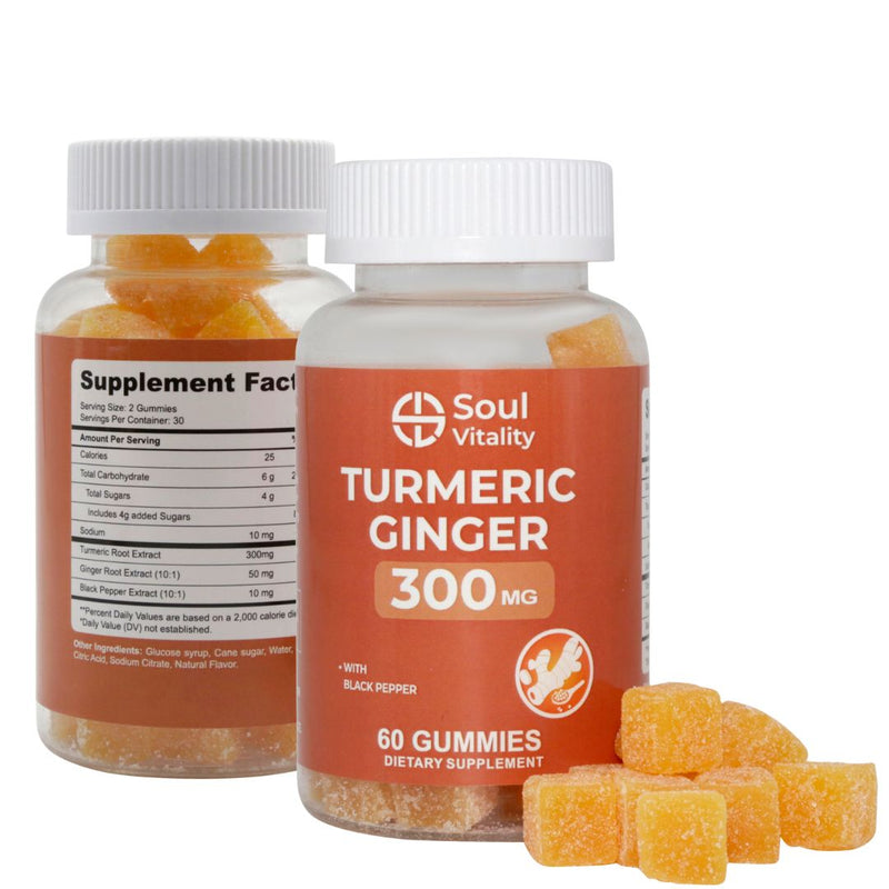 Soul Vitality Tumeric Ginger 300mg - 60 Dietary Supplement Gummies
