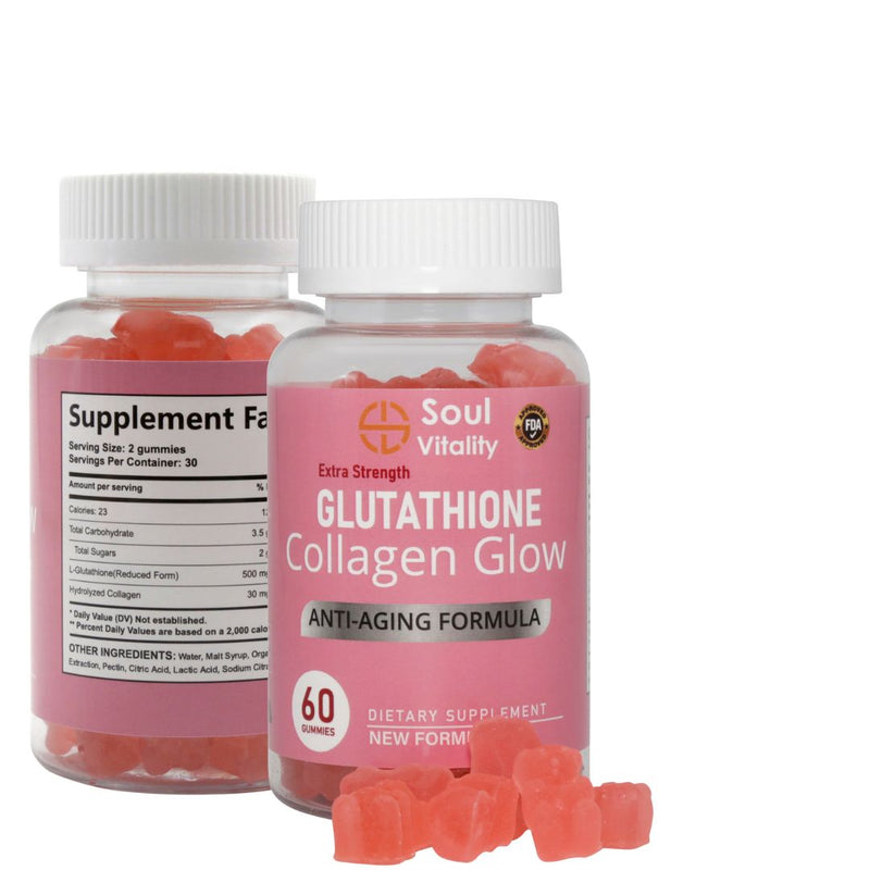 Soul Vitality Glutathione Collagen Glow Anti-Aging Formula Gummies - 60 Gummies.