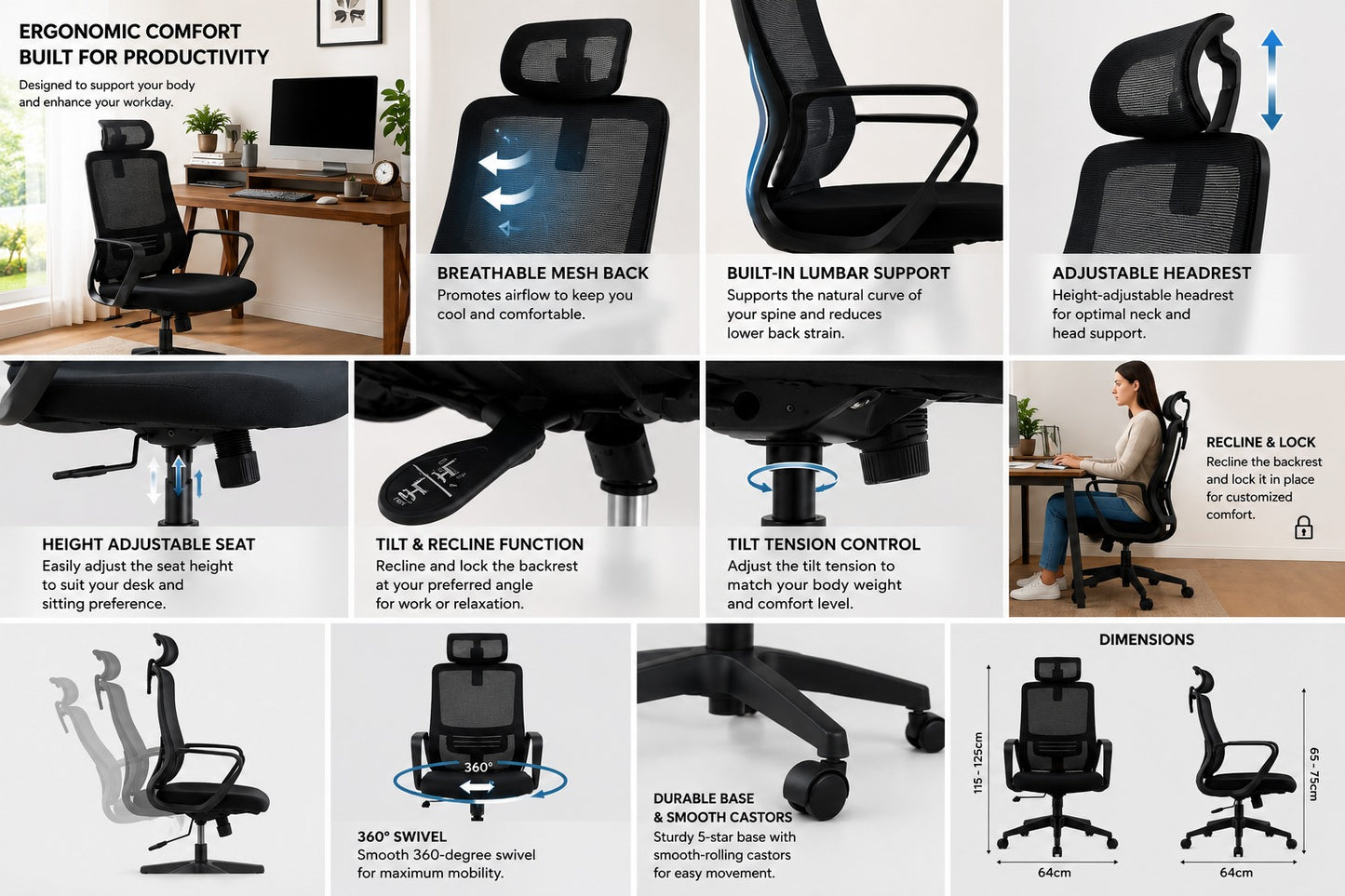 AeroMesh Ergonomic High-Back Mesh Office Chair Duo