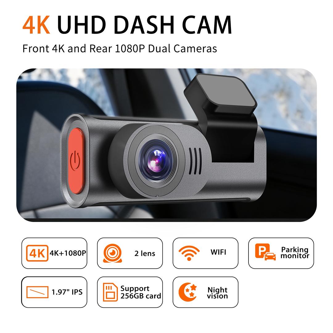 4K Front & 2K Rear Wi-Fi Dashcam with Night Vision