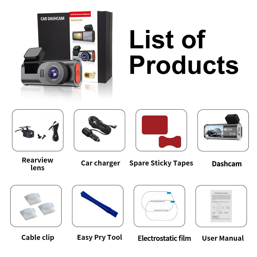 4K Front & 2K Rear Wi-Fi Dashcam with Night Vision