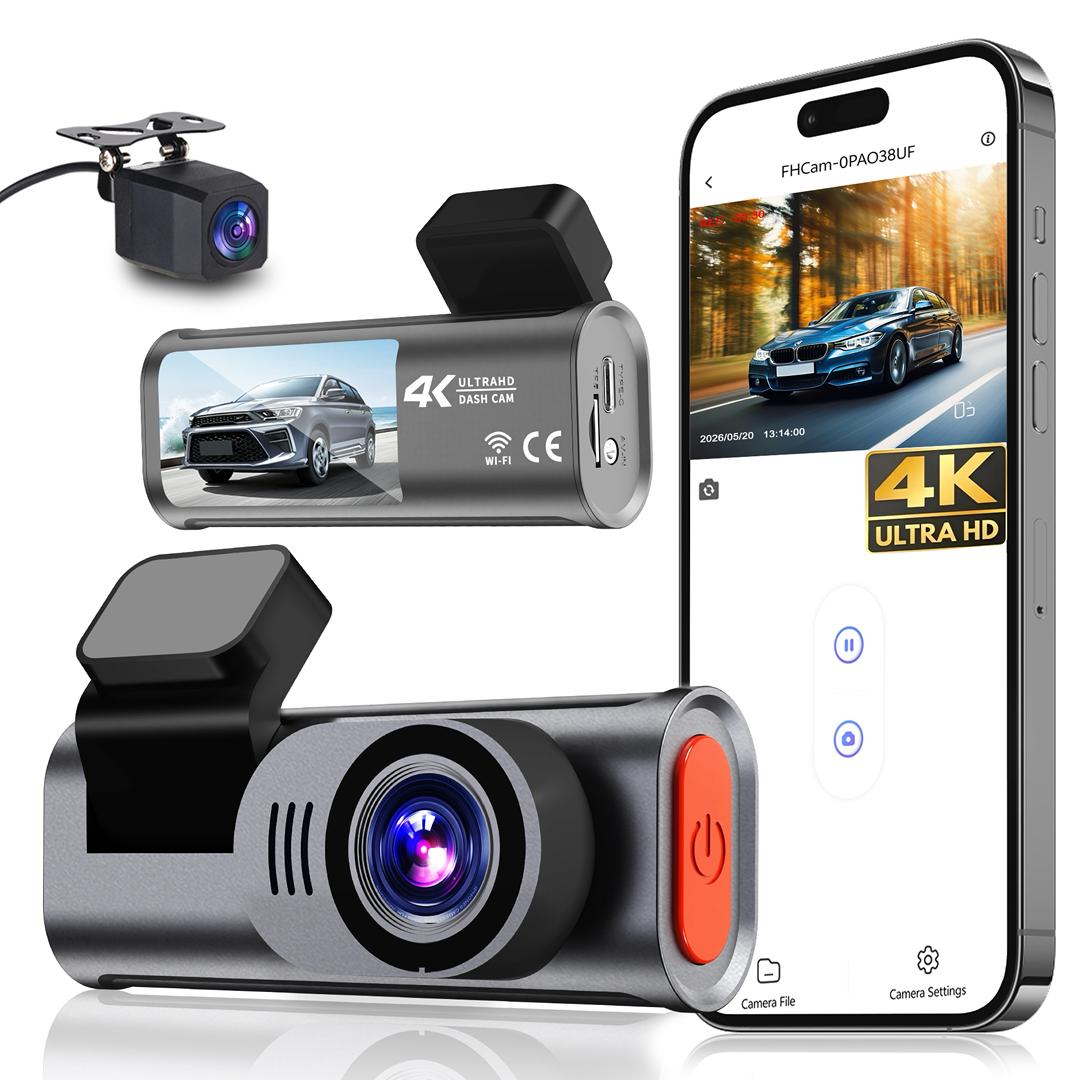 4K Front & 2K Rear Wi-Fi Dashcam with Night Vision