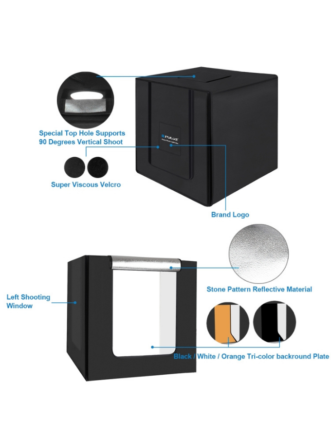 Puluz 80cm LED Portable Photo Studio Lightbox with 3 Colour Backdrops