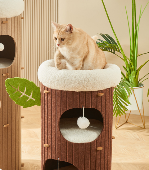 Modern Cat Tree Condo with Scratching Bucket