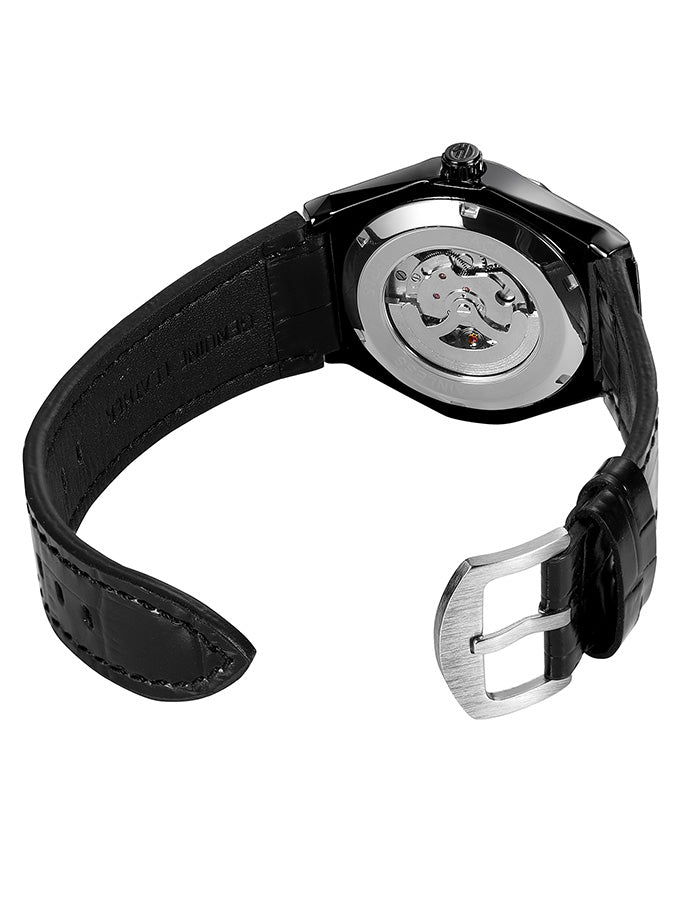 Augusto Automatic Mens Leather Watch - Black/Silver