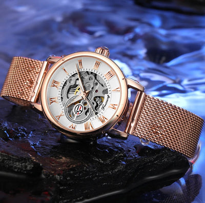 Rosa Automatic Luxury Woman's Watch - Rose Gold/White