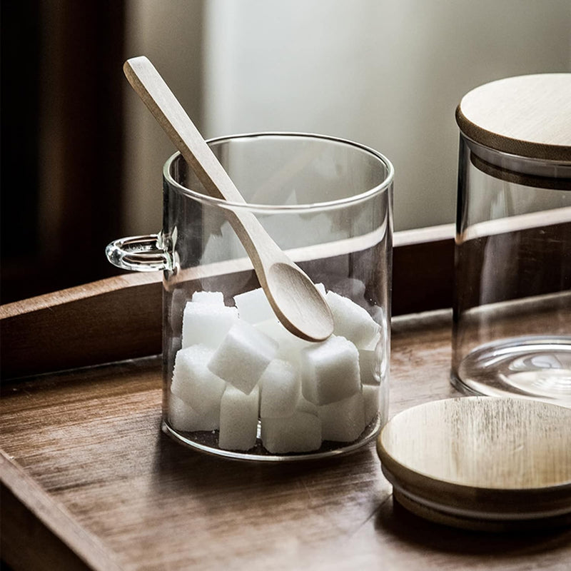 Set of 3 Glass Jars with Airtight Bamboo Lid & Spoon