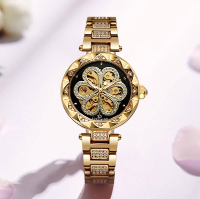 Novula Automatic Flower Luxury Woman's Watch -Gold/Black