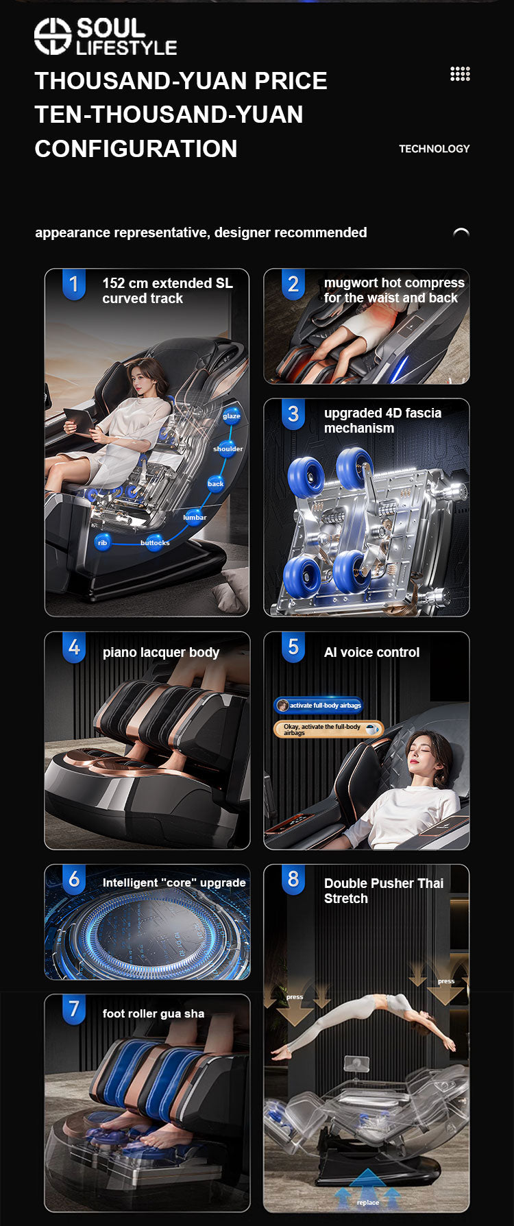 ZenFlow SL-Track Full-Body Massage Chair with Voice Control, Wireless Charging, and Deep Stretching Mechanism