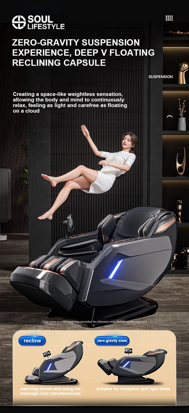 ZenFlow SL-Track Full-Body Massage Chair with Voice Control, Wireless Charging, and Deep Stretching Mechanism