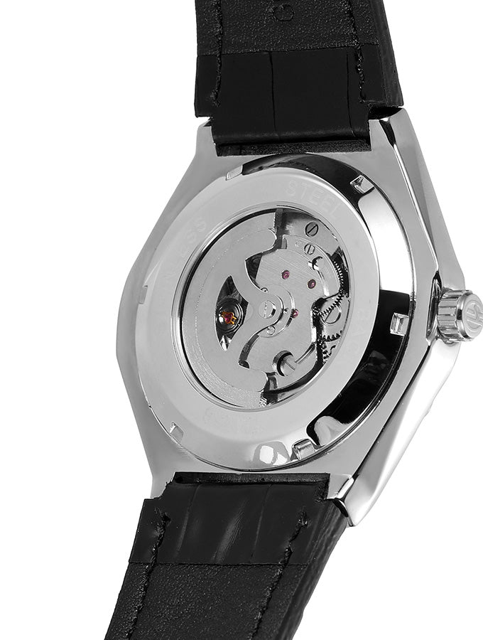 Augusto Automatic Mens Leather Watch - Black/Silver