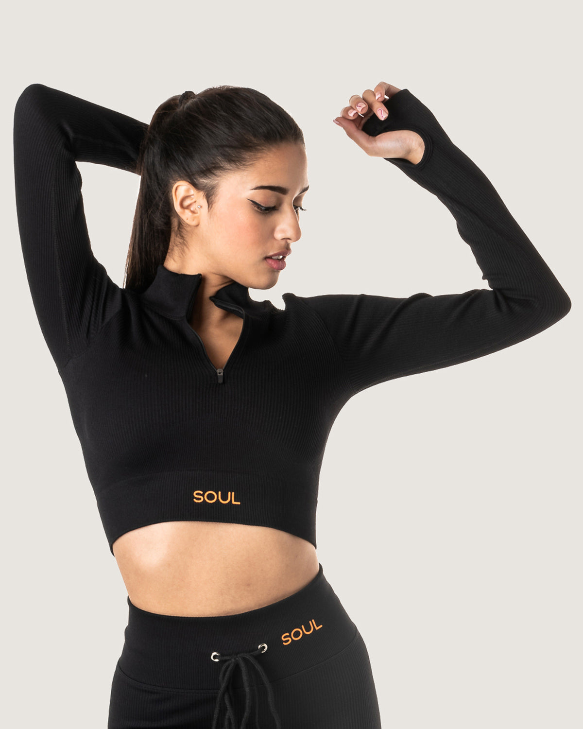 Ribbed Statement Zip-up Long-Sleeve