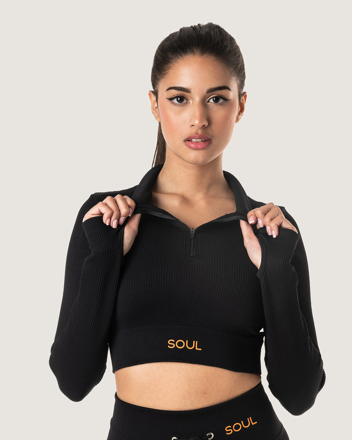 Ribbed Statement Zip-up Long-Sleeve
