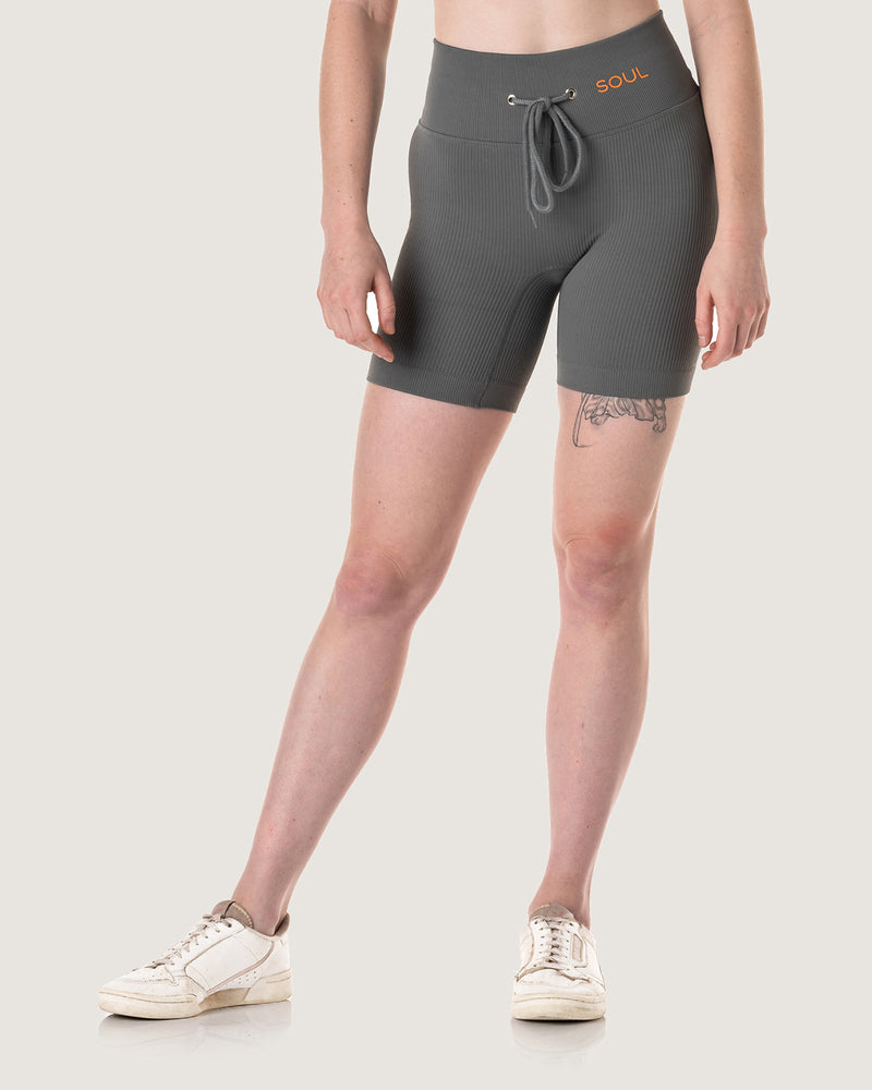 The Ribbed Statement Biker Shorts in Stone Grey