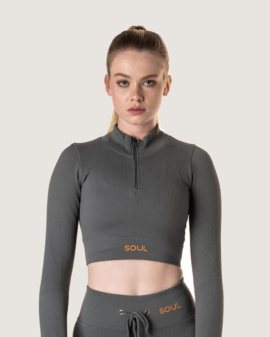 Ribbed Statement Zip-up Long-Sleeve