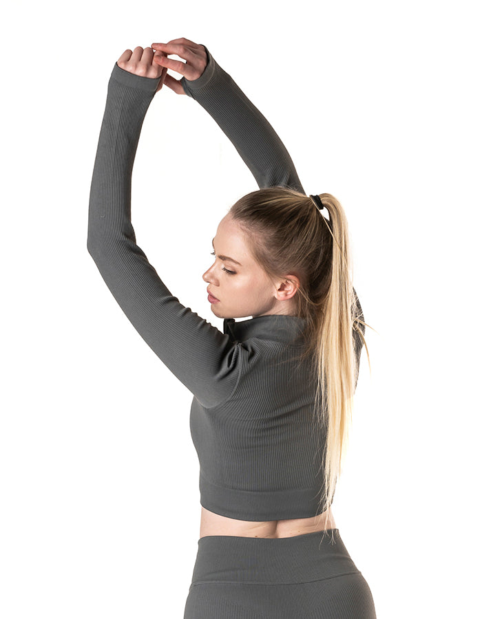 Ribbed Statement Zip-up Long-Sleeve