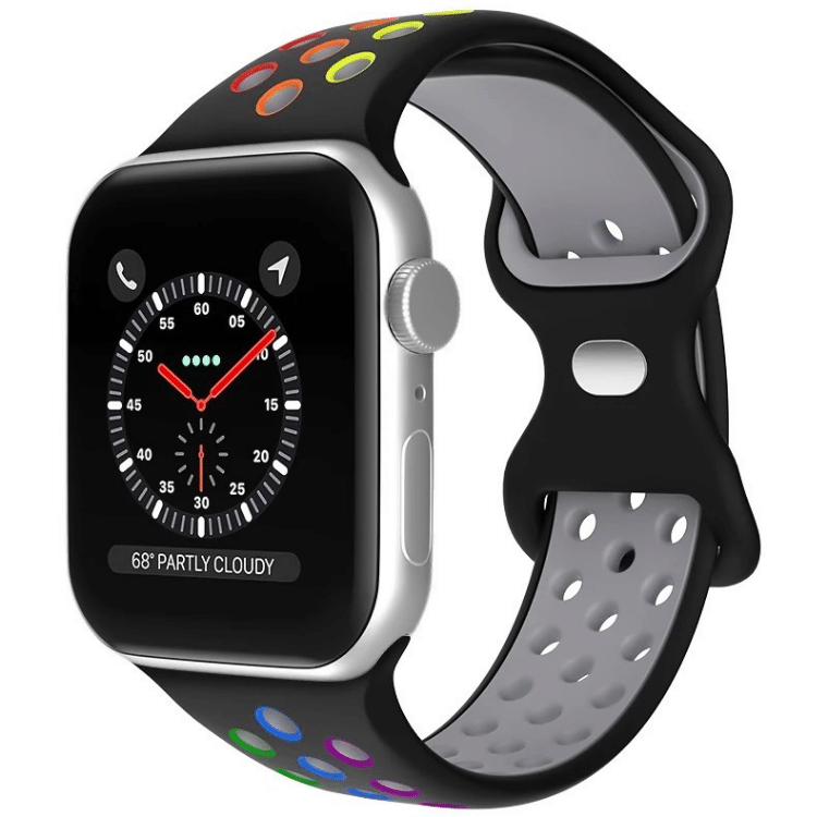 Stippled Cut-out Silicone Apple Watchband- Black Rainbow