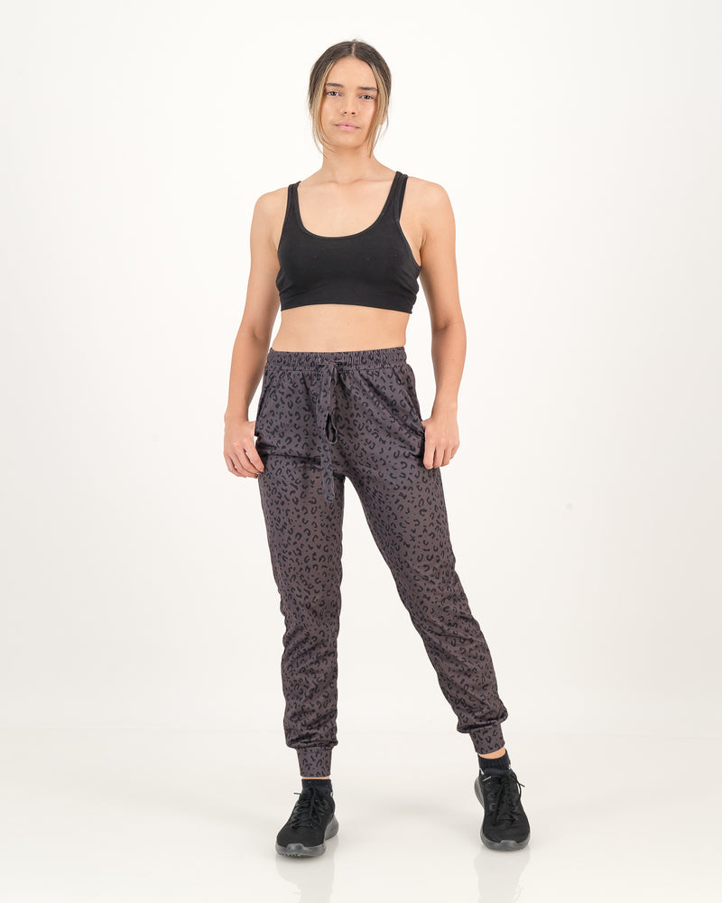 Leopard Print  Womens Luxury Joggers -  Coal