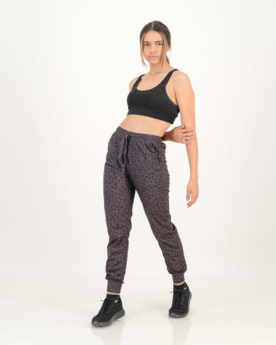 Leopard Print  Womens Luxury Joggers -  Coal